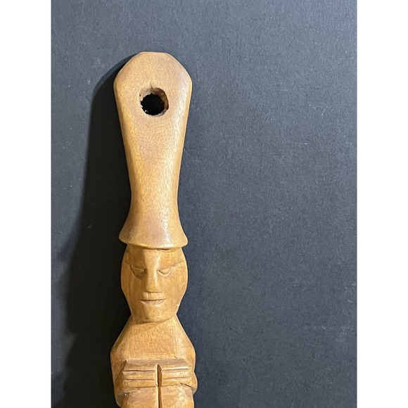 Wood Salad Fork & Spoon Mid Century Tribal Hand Carved Decor 12" (2055) - Picture 3 of 9